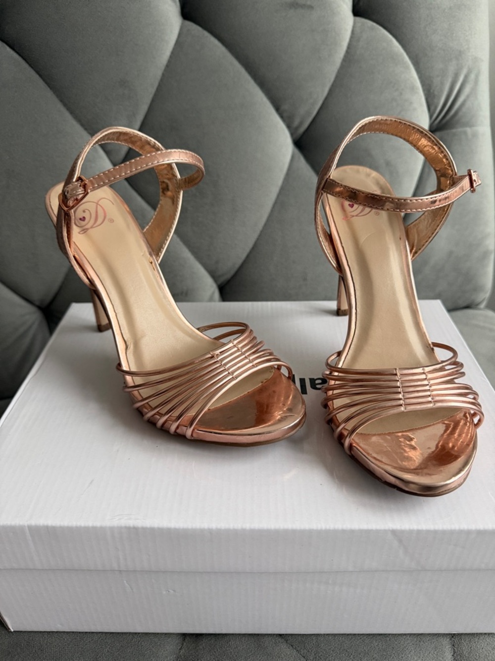 Women's Rose Gold Strappy Heeled Sandals - Elegant Evening Shoes